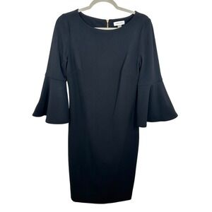 Calvin Klein Black Sheath Dress‎ Bell Sleeve Career Cocktail Party Size 8
